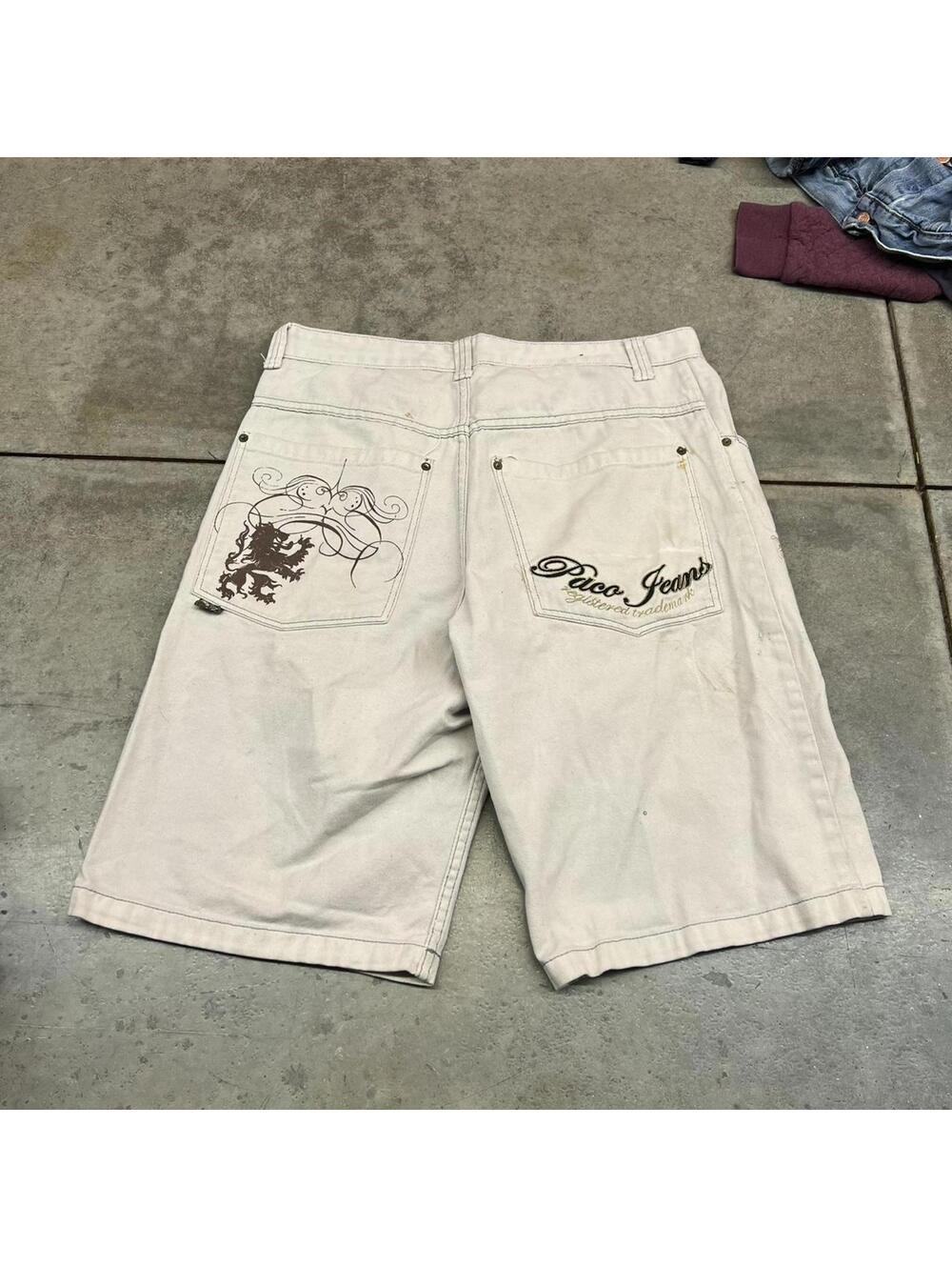 vintage paco jeans beige and brown relaxed baggy fit jean shorts jorts size 36